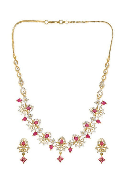 Women Gold Plated Ruby & Cubic Zirconia Studded Jewellery Set VitansEthnics