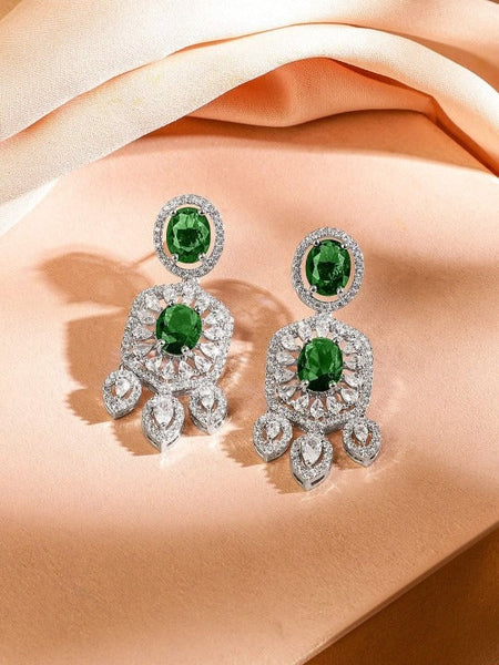 Women Rhodium-Plated Emerald Green & White Cubic Zirconia Studded Choker Jewellery Set VitansEthnics