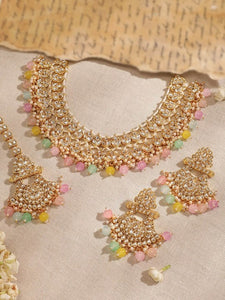 Women Gold Plated Kundan Studded Multicolor Pearl Beaded Traditional Jewellery Set VitansEthnics