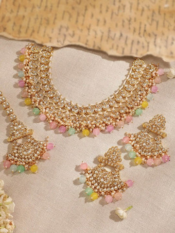 Women Gold Plated Kundan Studded Multicolor Pearl Beaded Traditional Jewellery Set VitansEthnics
