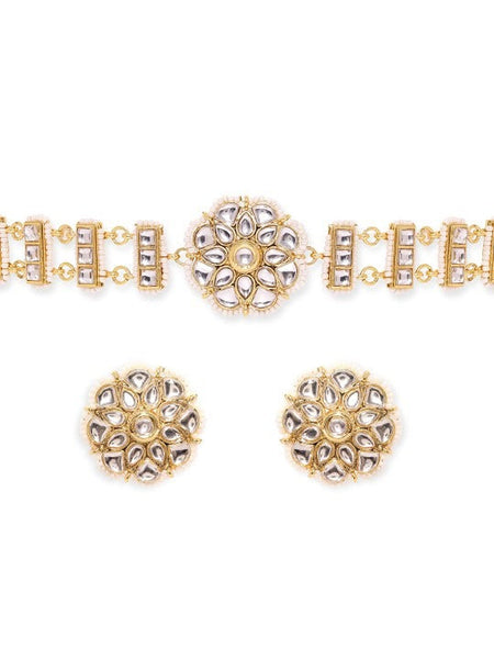 Women Gold Plated Kundan and Pearl beaded Choker jewelry Set VitansEthnics