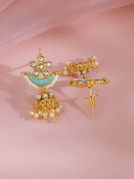 Women Gold Plated Turquoise Beaded & Kundan Stone Studded Traditional Jewellery Set VitansEthnics