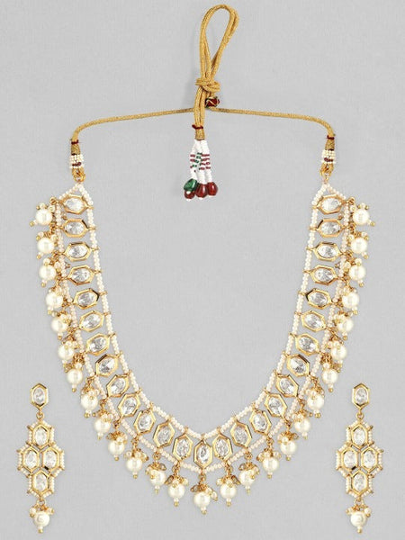 Women Gold-Plated & White Kundan Studded Jewellery Set VitansEthnics
