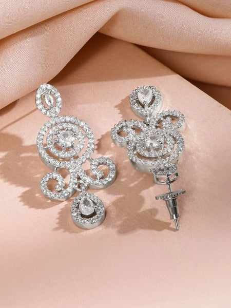 Women Rhodium-Plated Baguette-cut Cubic Zirconia Studded Luxe Double-Layer Necklace Set VitansEthnics