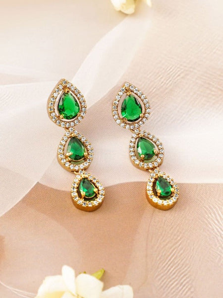 Women Gold-Plated Emerald Green Stone & White Cubic Zirconia Handcrafted Necklace Set VitansEthnics