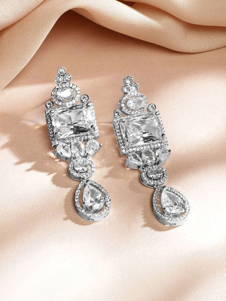 Women Rhodium-Plated White Cubic Zirconia Studded Statement Luxe Jewellery Set VitansEthnics
