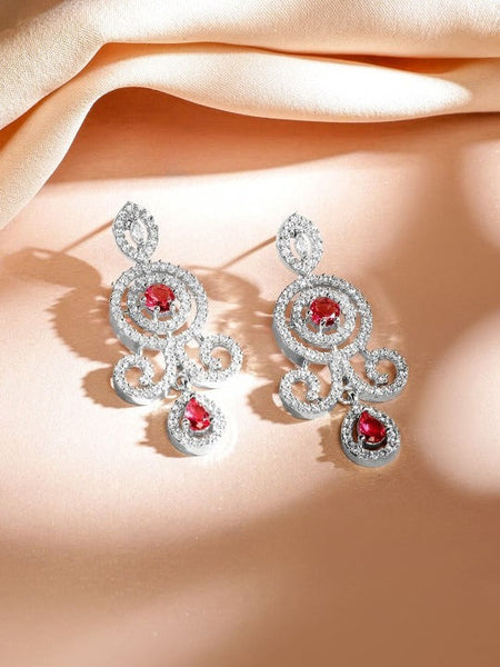Women Rhodium-Plated Ruby Pink & White Cubic Zirconia Double Layer Luxe Jewellery Set VitansEthnics