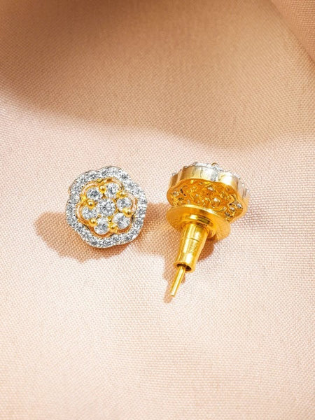 Women Gold-Plated White Cubic Zirconia Floral Pendant Necklace Set VitansEthnics