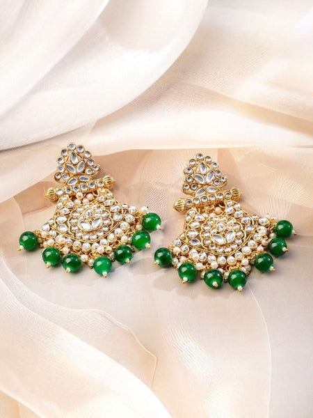 Women Gold-Plated White Kundan & Green-White Pearl Beaded Handcrafted Necklace Set VitansEthnics