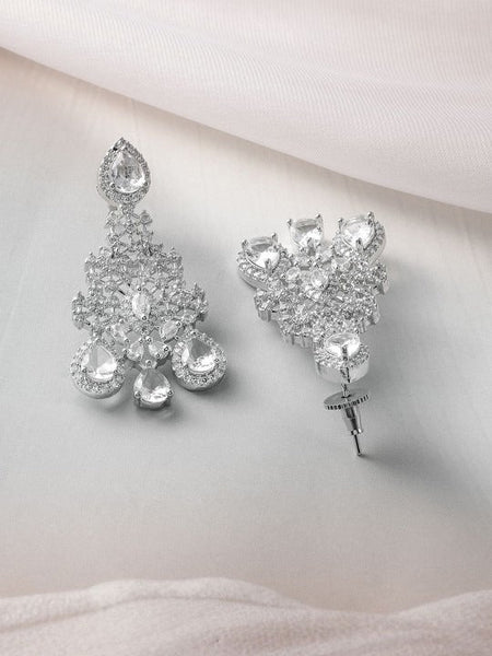 Women Rhodium-Plated Crystal White AD & Cubic Zirconia Studded Statement Necklace Set VitansEthnics