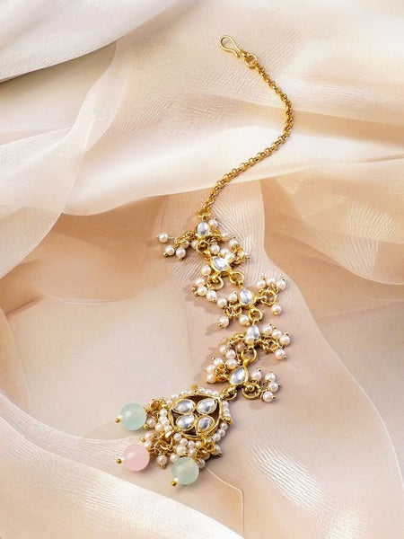 Women Gold-Plated White Kundan Studed & Pastel Multicolor Beaded Choker Necklace Set VitansEthnics