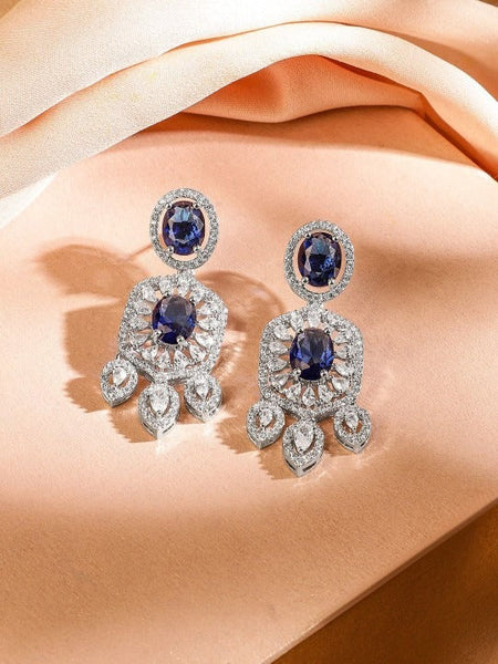 Women Rhodium-Plated Blue Sapphire & Cubic Zirconia Studded Choker Jewellery Set VitansEthnics