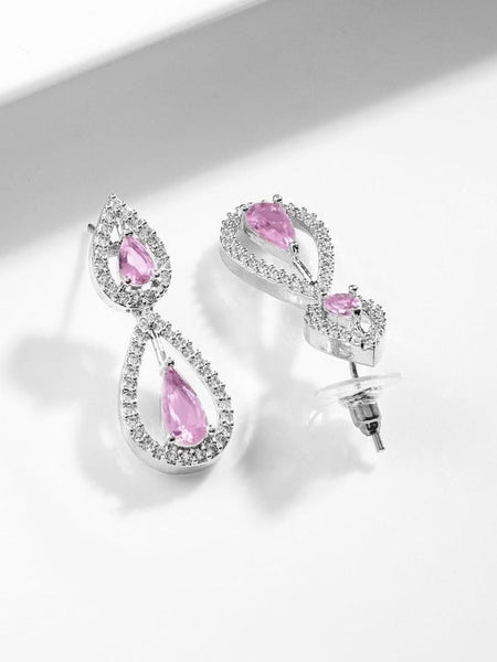 Women Rhodium Plated Crystal Purple & Cubic Zicronia Studded Premium Jewellery Set VitansEthnics