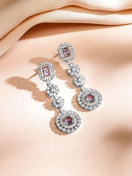 Women Rhodium-Plated Amethyst Purple & AAA Cubic Zirconia Necklace Set in Silver Tone VitansEthnics