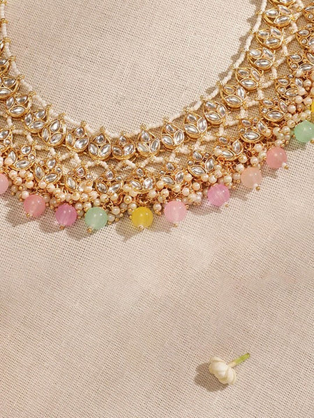 Women Gold Plated Kundan Studded Multicolor Pearl Beaded Traditional Jewellery Set VitansEthnics