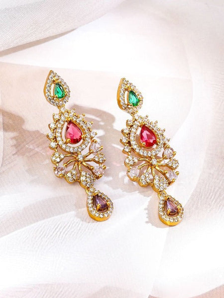 Women Gold-Plated Multicolour Stone & White Cubic Zirconia Floral Vine Necklace Set VitansEthnics