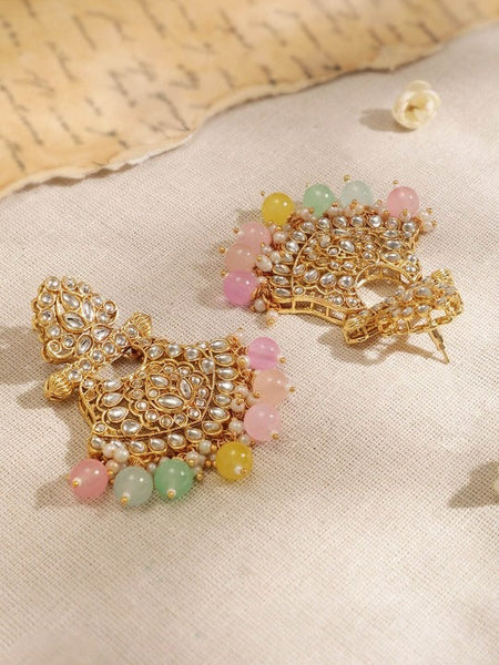 Women Gold Plated Kundan Studded Multicolor Pearl Beaded Traditional Jewellery Set VitansEthnics