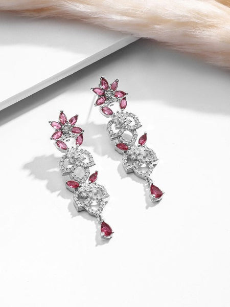 Women Rhodium Plated Ruby & Cubic Zirconia Studded Jewellery Set VitansEthnics