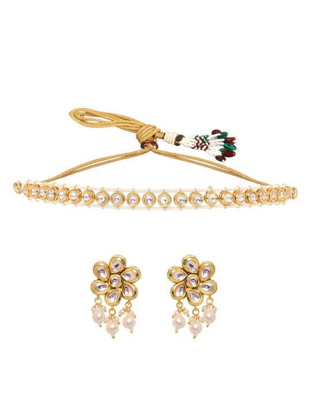Women Gold Plated Kundan and Pearl Studded Choker Jewellery Set VitansEthnics