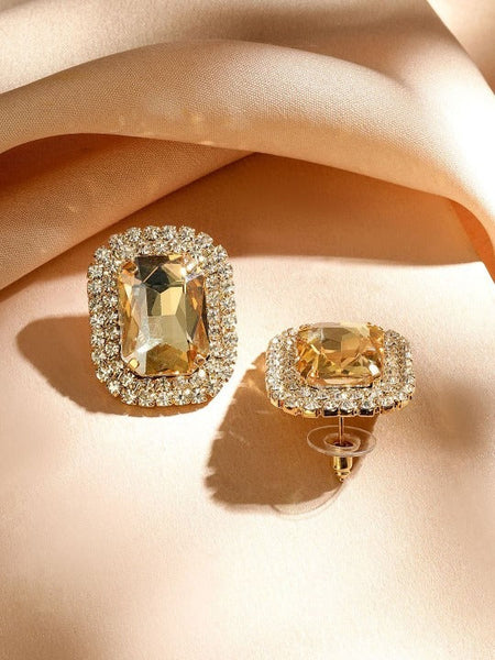 Women Gold-Plated Light Gold Crystal Beaded & Cubic Zirconia Statement Necklace Set VitansEthnics