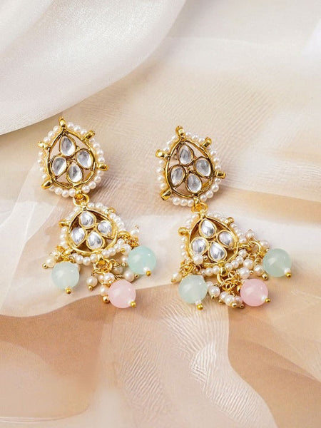 Women Gold-Plated White Kundan Studed & Pastel Multicolor Beaded Choker Necklace Set VitansEthnics