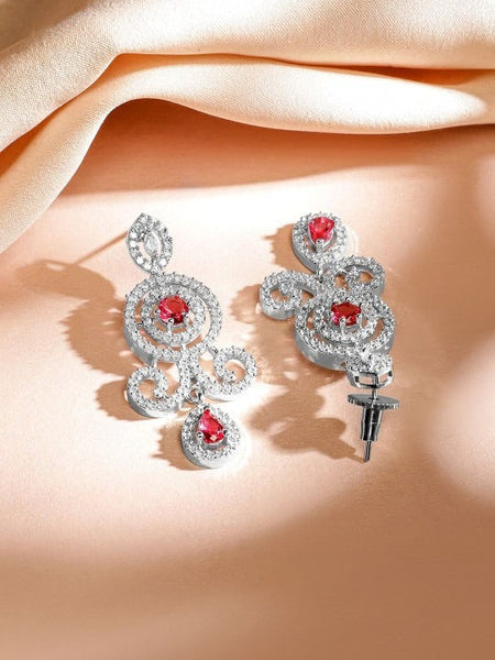 Women Rhodium-Plated Ruby Pink & White Cubic Zirconia Double Layer Luxe Jewellery Set VitansEthnics