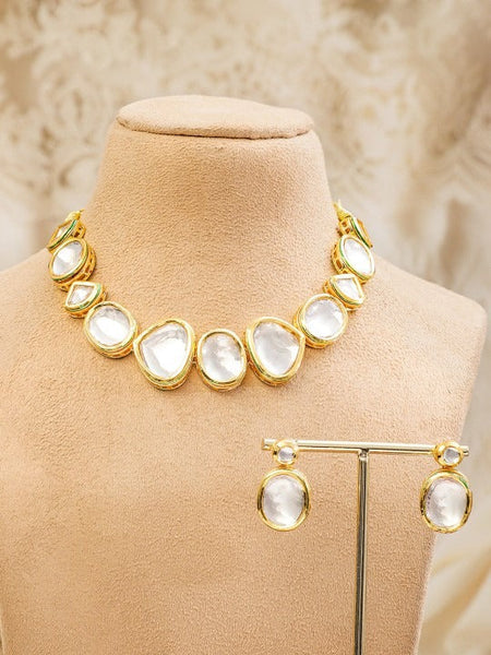 Women Gold-Plated White Kundan Studded Handcrafted Choker Necklace Set VitansEthnics