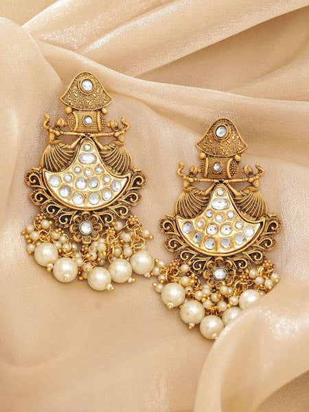 Women Gold-Plated Crescent Shaped Chandbalis Earrings VitansEthnics