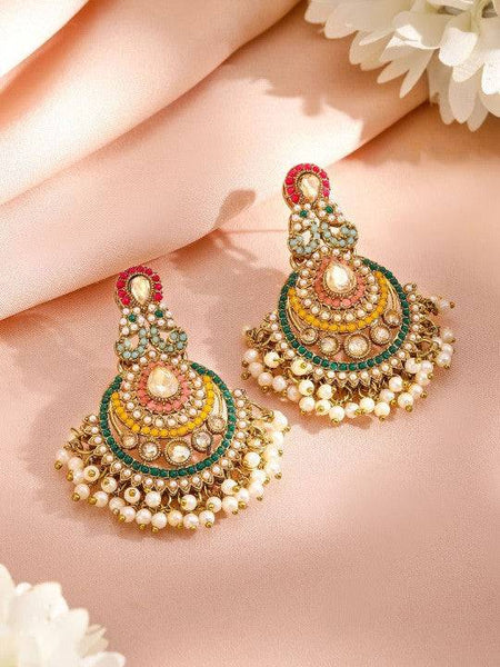 Women Gold-Plated Multicolor Kundan & Pearl Beaded Choker Necklace Set VitansEthnics