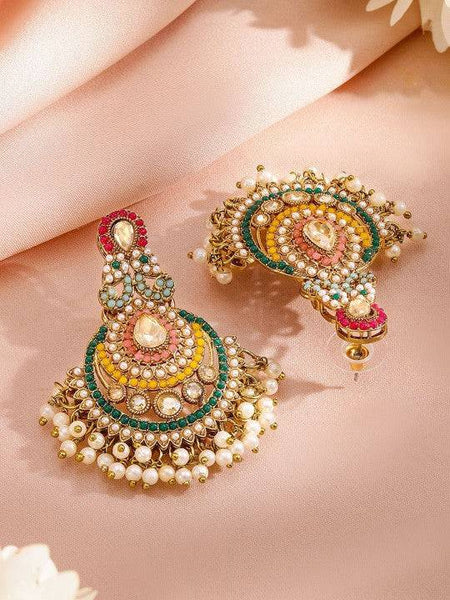 Women Gold-Plated Multicolor Kundan & Pearl Beaded Choker Necklace Set VitansEthnics