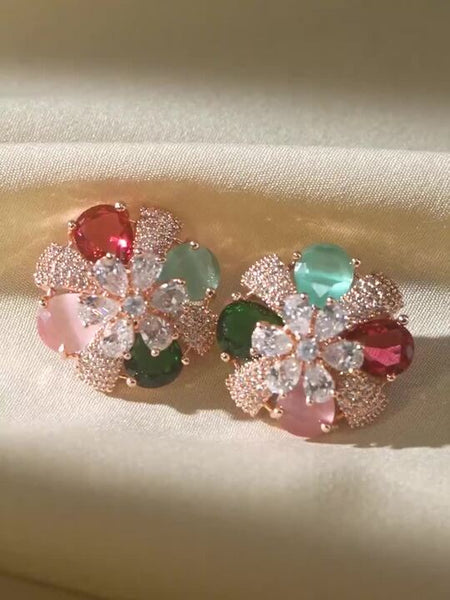 Women Gold-Toned Floral Studs Earrings VitansEthnics