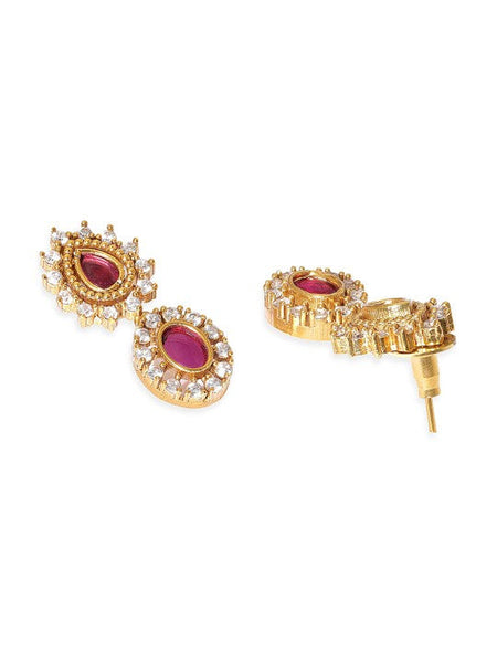 Gold Plated Stone Studded Necklace With Earrings Jewelry Set VitansEthnics