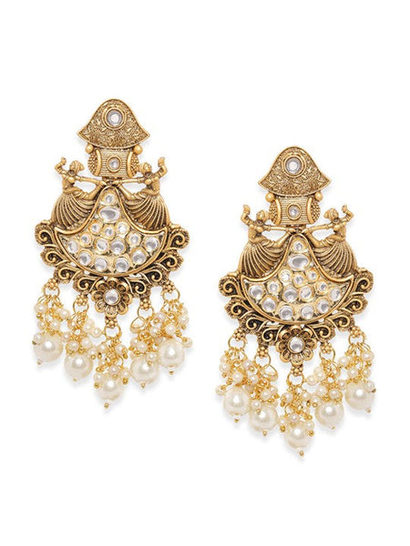 Women Gold-Plated Crescent Shaped Chandbalis Earrings VitansEthnics