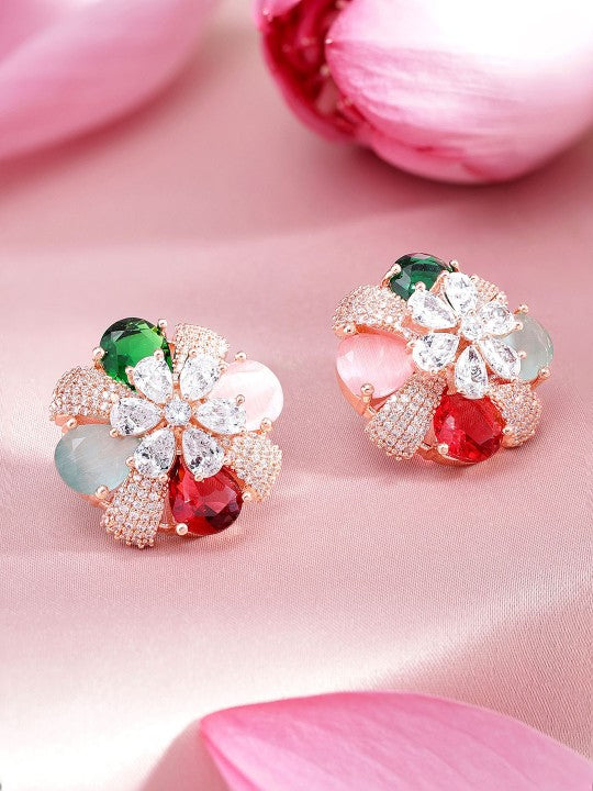 Women Gold-Toned Floral Studs Earrings VitansEthnics