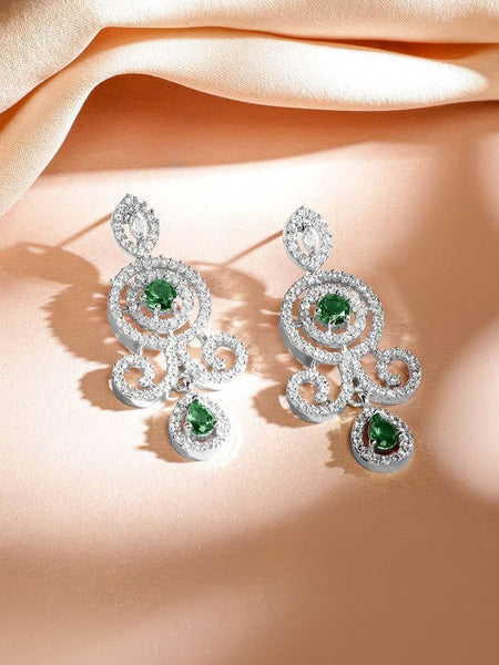 Rhodium-Plated Emerald Green & White Cubic Zirconia Double Layer Luxe Jewellery Set VitansEthnics