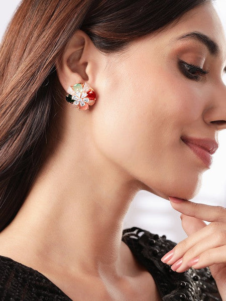 Women Gold-Toned Floral Studs Earrings VitansEthnics