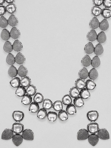 Women Silver-Plated & White Kundan Studded Antique Jewellery Set VitansEthnics