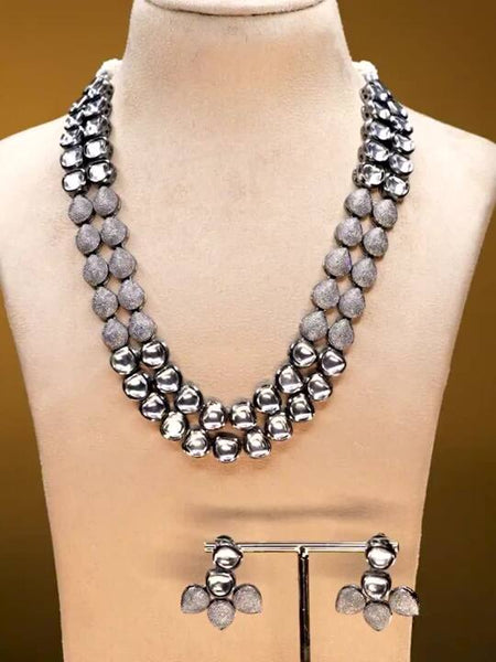 Women Silver-Plated & White Kundan Studded Antique Jewellery Set VitansEthnics