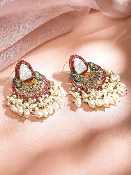 Women Gold-Plated Kundan & Glossy Pearls Beaded Multi-Strand Jewellery Set VitansEthnics