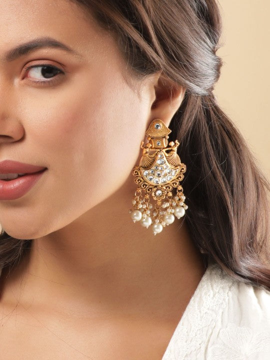 Women Gold-Plated Crescent Shaped Chandbalis Earrings VitansEthnics