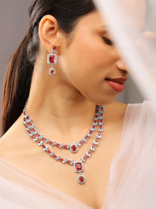 Rhodium-Plated Cubic Zirconia Studded Luxe Layered Jewellery Set VitansEthnics