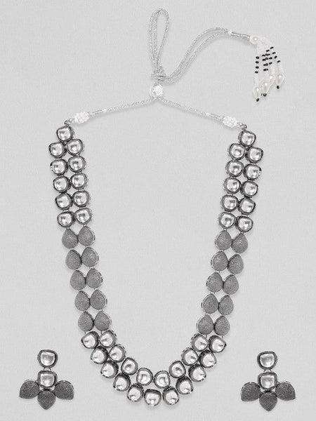 Women Silver-Plated & White Kundan Studded Antique Jewellery Set VitansEthnics