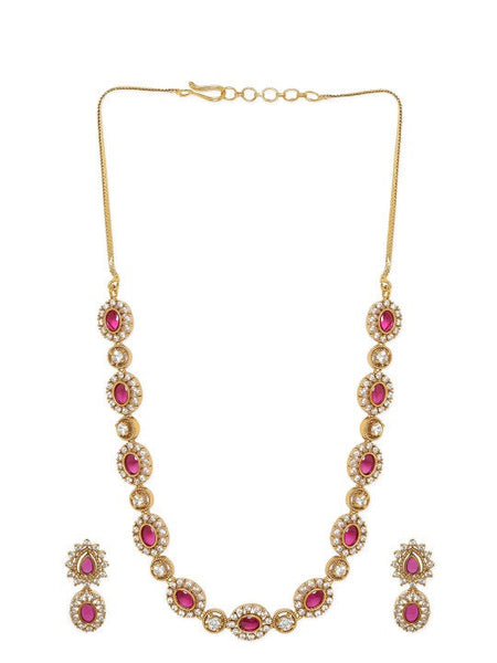 Gold Plated Stone Studded Necklace With Earrings Jewelry Set VitansEthnics