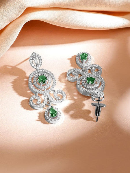 Rhodium-Plated Emerald Green & White Cubic Zirconia Double Layer Luxe Jewellery Set VitansEthnics