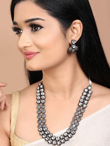 Women Silver-Plated & White Kundan Studded Antique Jewellery Set VitansEthnics