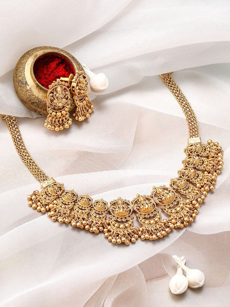 Gold-Plated Divine Lakshmi Motif Temple Jewellery Set with Intricate Detailing VitansEthnics