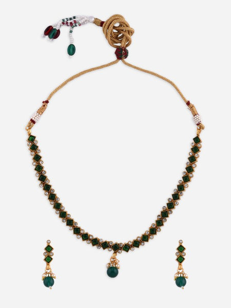 Women Gold-Plated Green Stone-Studded Jewellery Set VitansEthnics