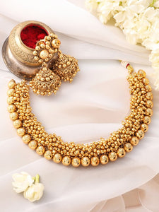 Gold-Plated Golden Beads Studded Beaded Traditional Jewellery Set VitansEthnics