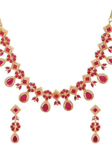 Gold Plated Ruby & White Kundan Studded Choker Jewellery Set with Golden Beads (Copy) VitansEthnics