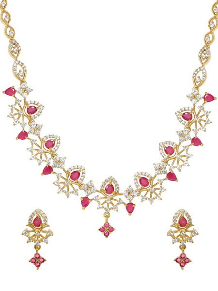 Gold Plated Ruby & Cubic Zirconia Studded Jewellery Set VitansEthnics